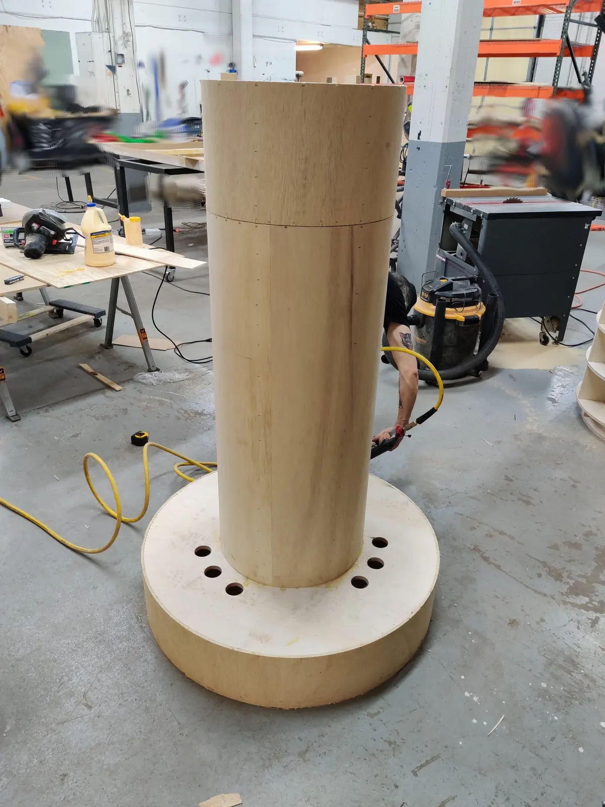 The cabinet fully skinned in flexible birch, ready for laminate