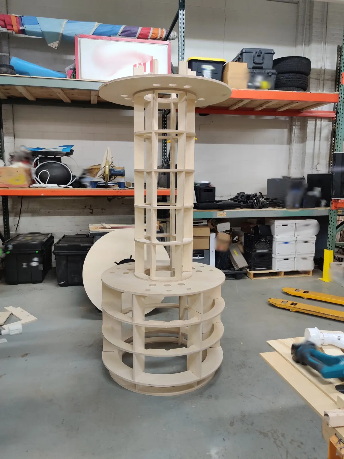 The CNC-cut plywood skeleton of the cabinet, assembled like a puzzle